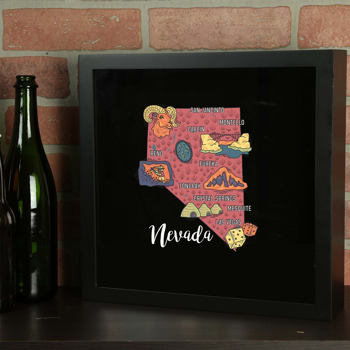 Torched Products Barware Nevada / Black State Map Design Shadow Box