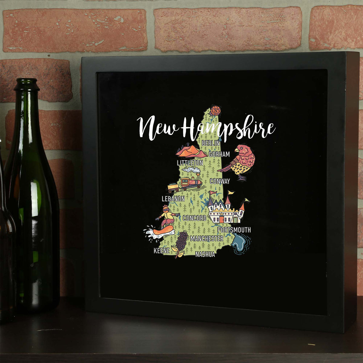 Torched Products Barware New Hampshire / Black State Map Design Shadow Box