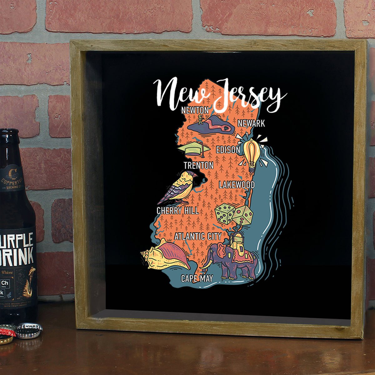 Torched Products Barware New Jersey / Gray State Map Design Shadow Box