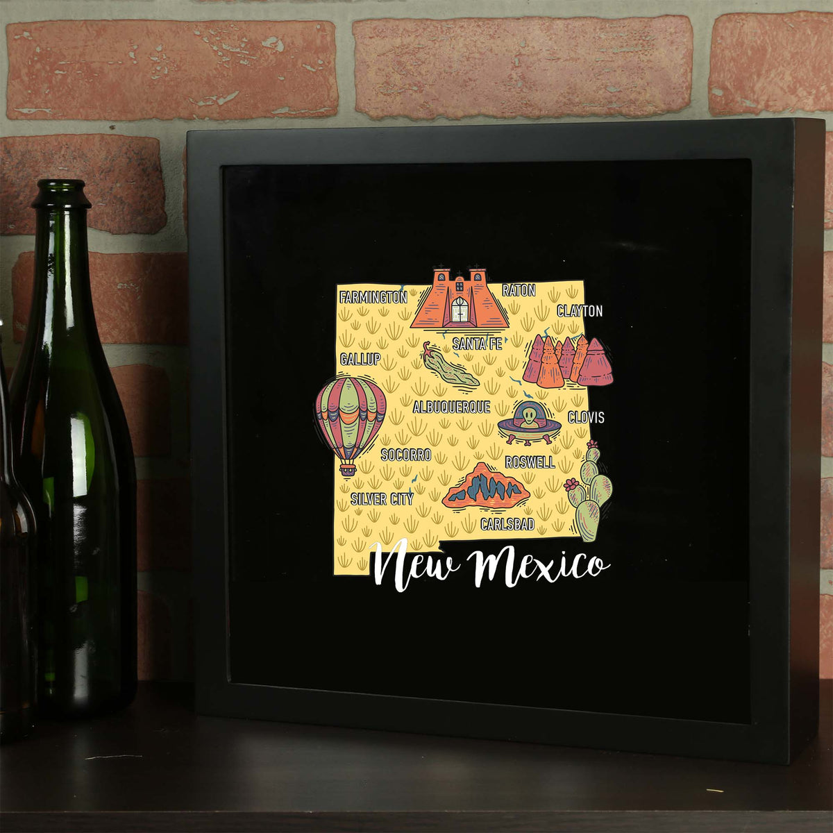 Torched Products Barware New Mexico / Black State Map Design Shadow Box