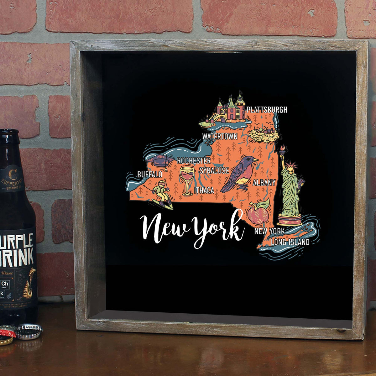 Torched Products Barware New York / Gray State Map Design Shadow Box