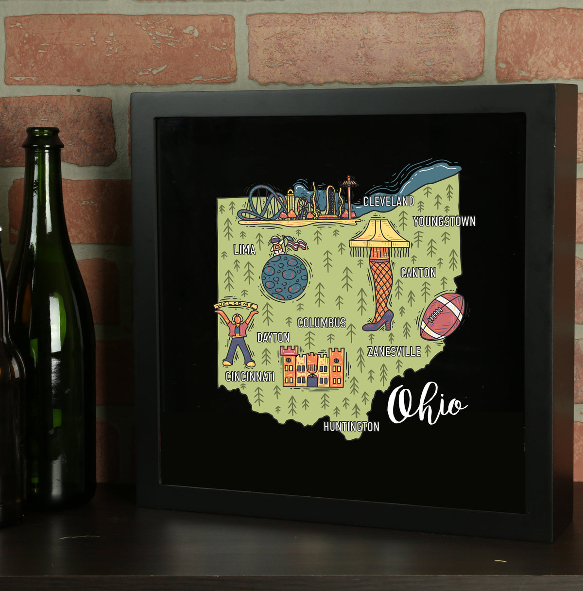 Torched Products Barware Ohio / Black State Map Design Shadow Box