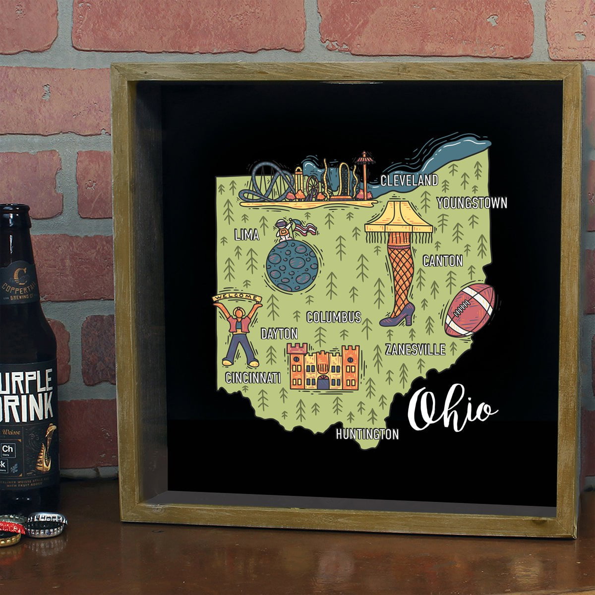 Torched Products Barware Ohio / Gray State Map Design Shadow Box