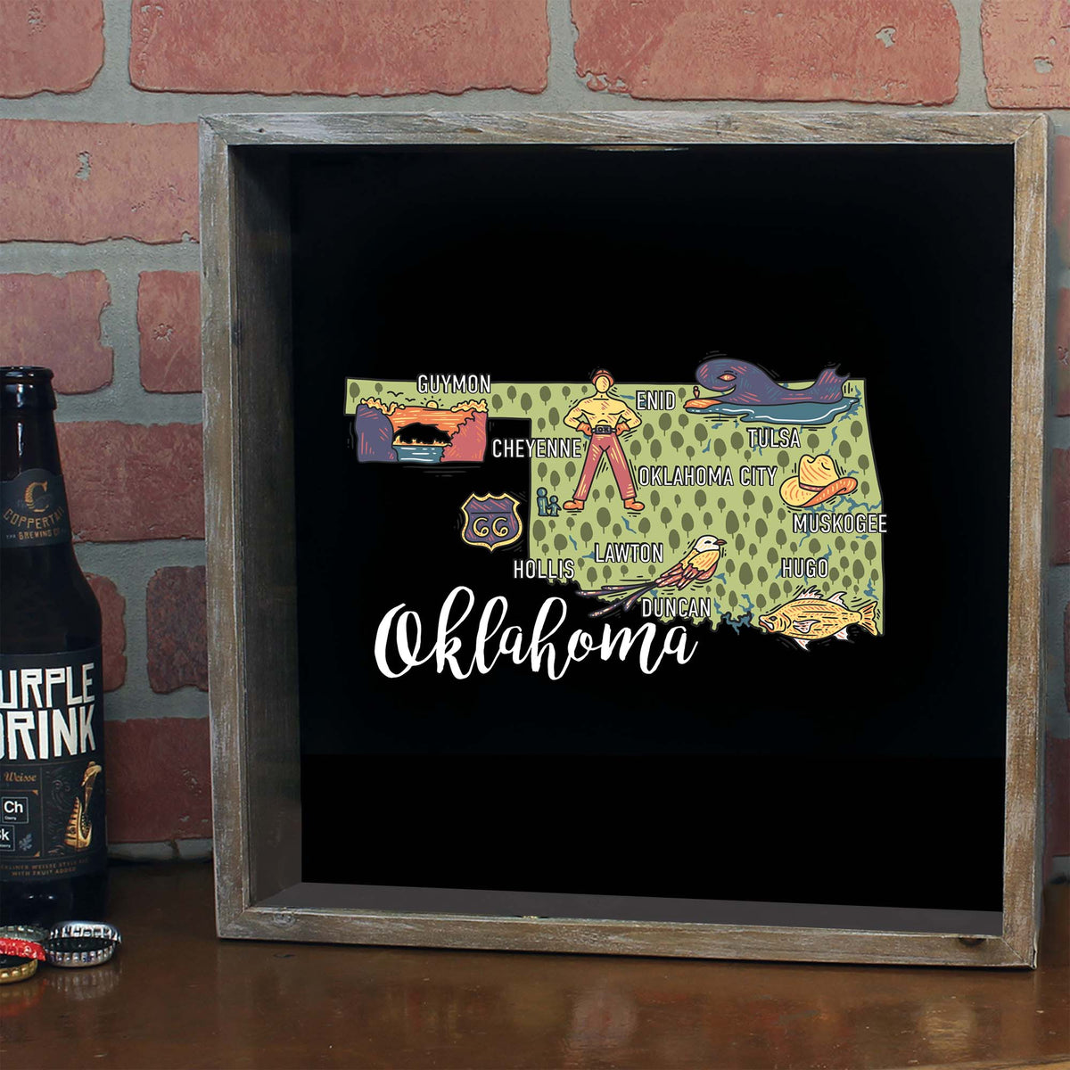 Torched Products Barware Oklahoma / Gray State Map Design Shadow Box