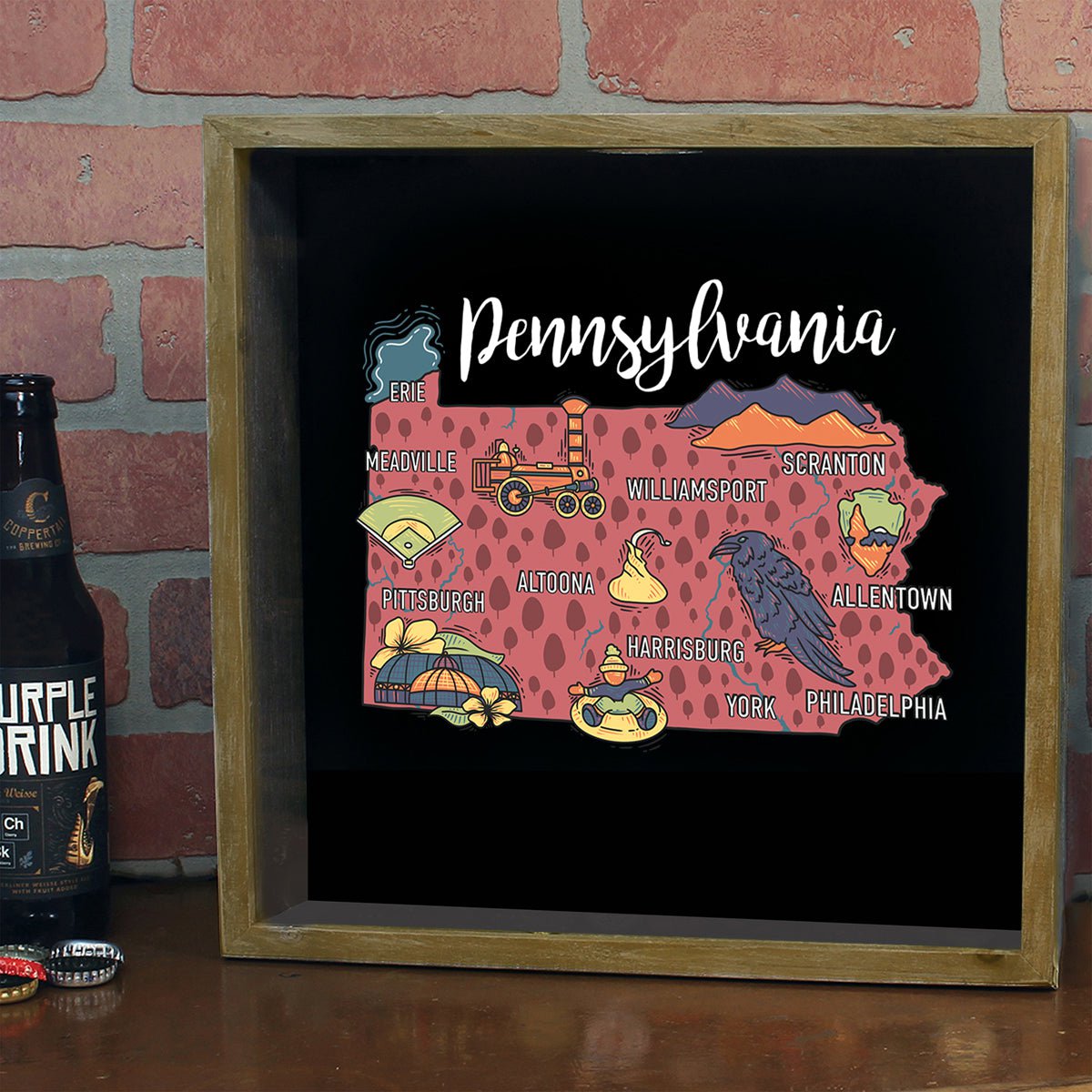 Torched Products Barware Pennsylvania / Gray State Map Design Shadow Box