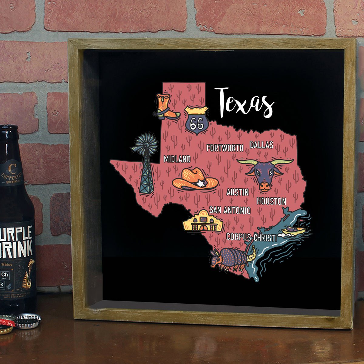 Torched Products Barware Texas / Gray State Map Design Shadow Box