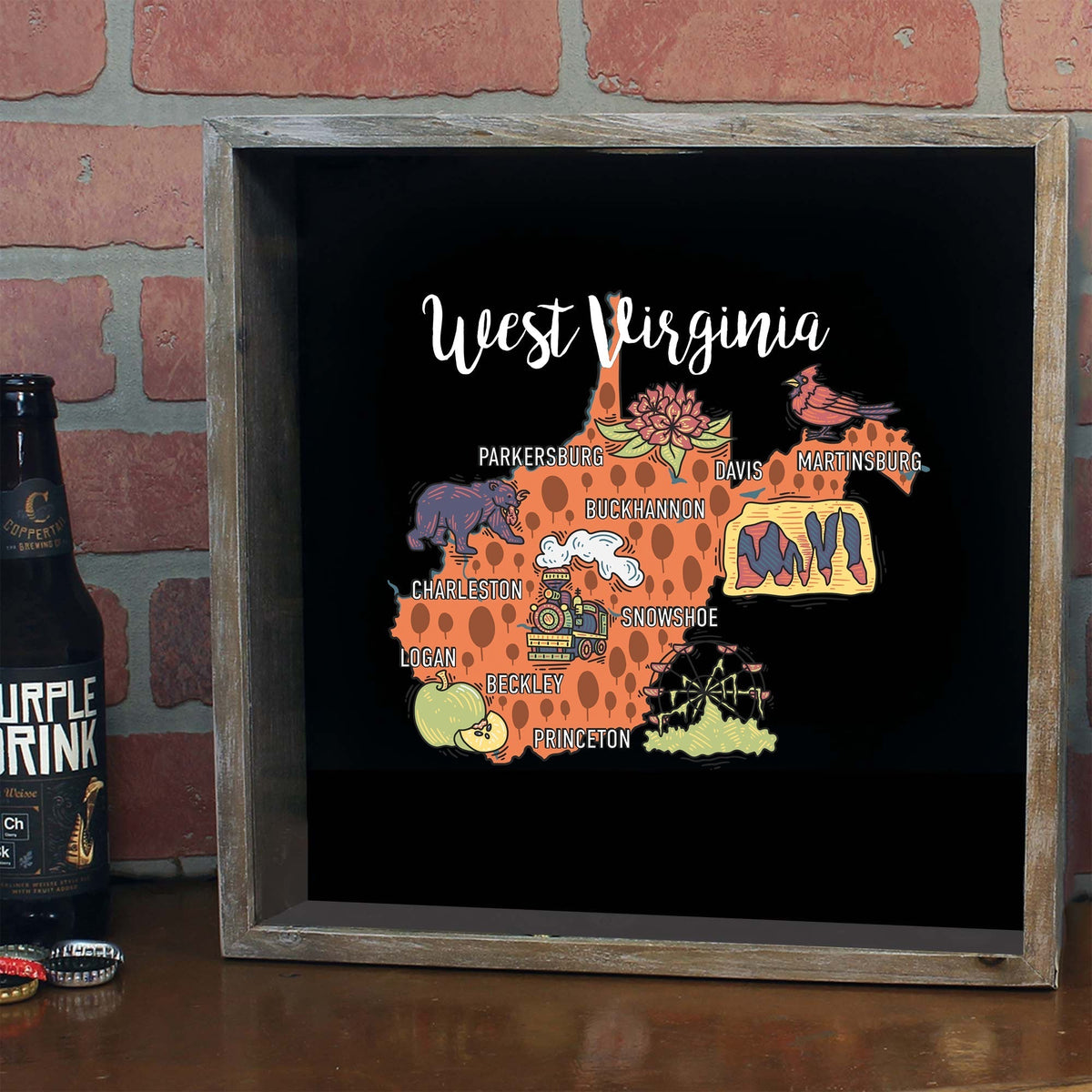 Torched Products Barware West Virginia / Gray State Map Design Shadow Box