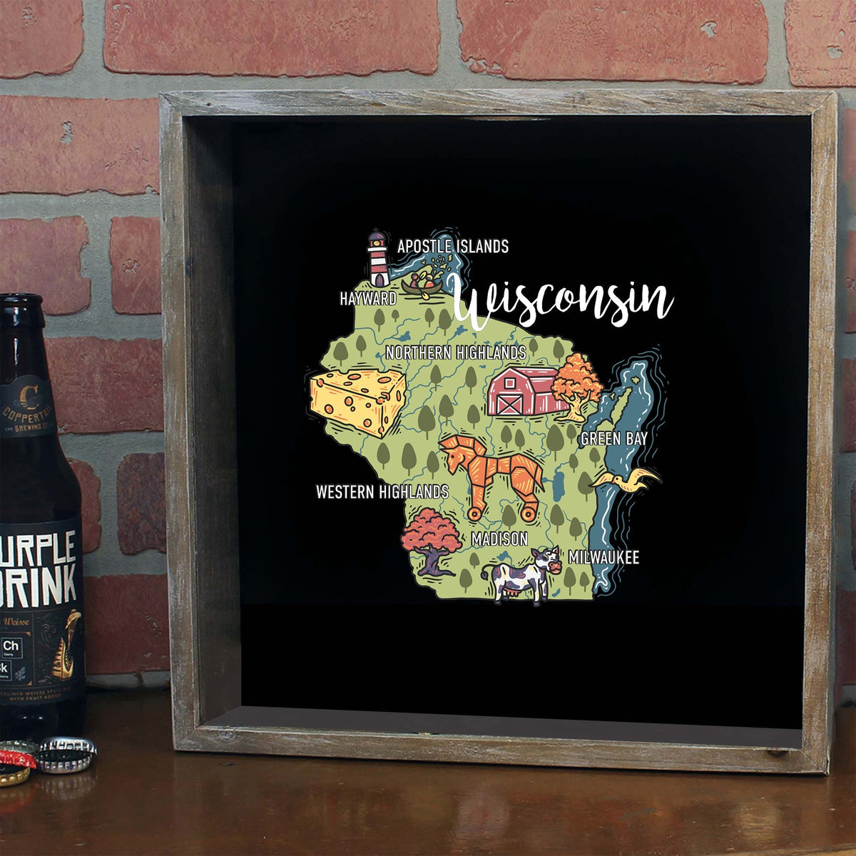 Torched Products Barware Wisconsin / Gray State Map Design Shadow Box
