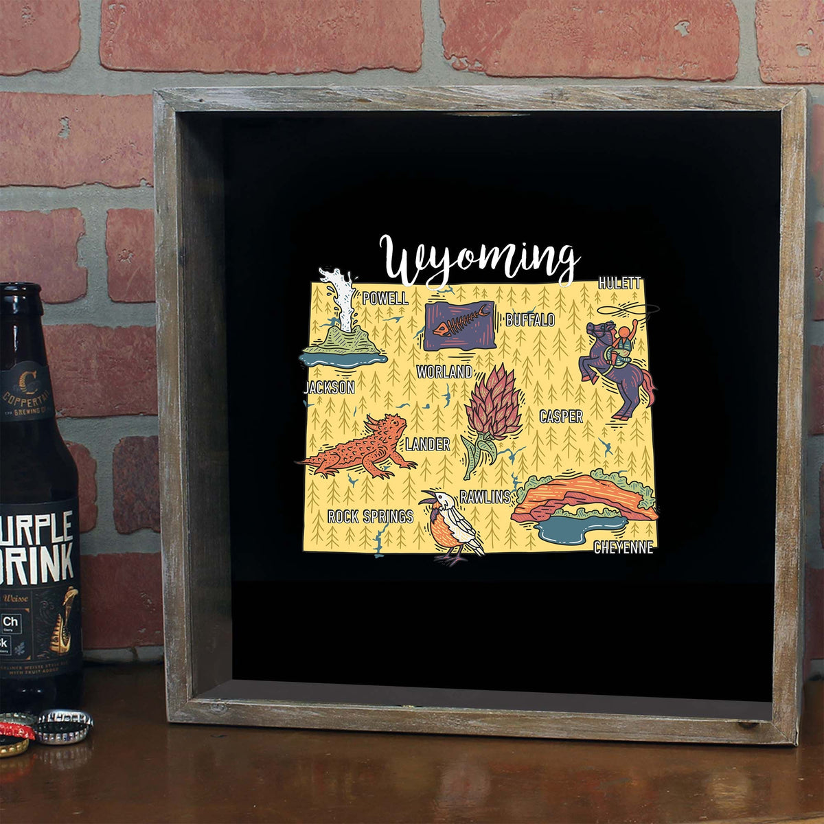 Torched Products Barware Wyoming / Gray State Map Design Shadow Box