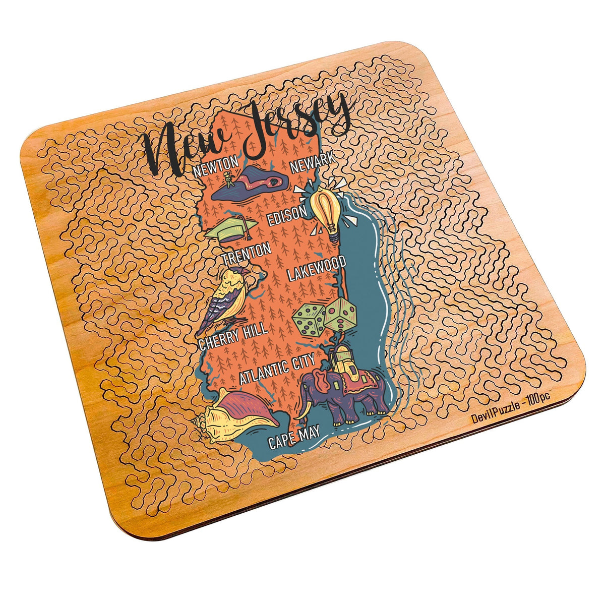 Torched Products puzzles New Jersey State Pride Map Design Mind Bending Octagonal 100 Piece Puzzle