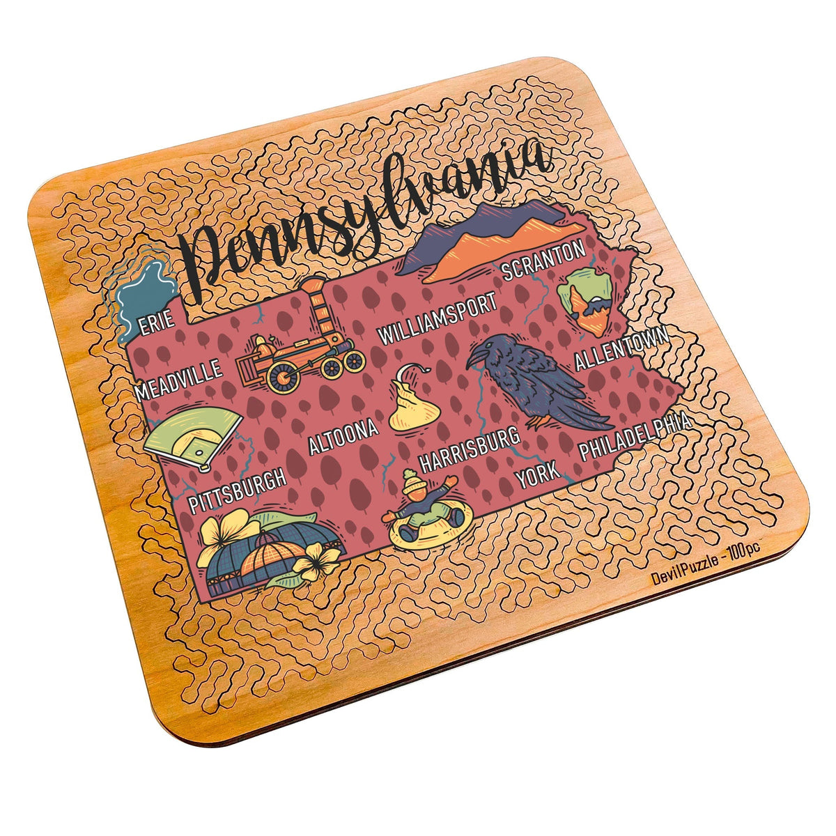 Torched Products puzzles Pennsylvania State Pride Map Design Mind Bending Octagonal 100 Piece Puzzle