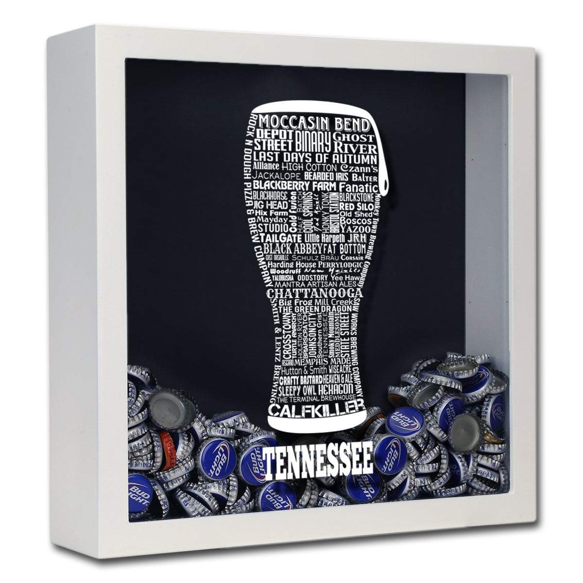 Torched Products Shadow Box White Tennessee Beer Typography Shadow Box (779428135029)
