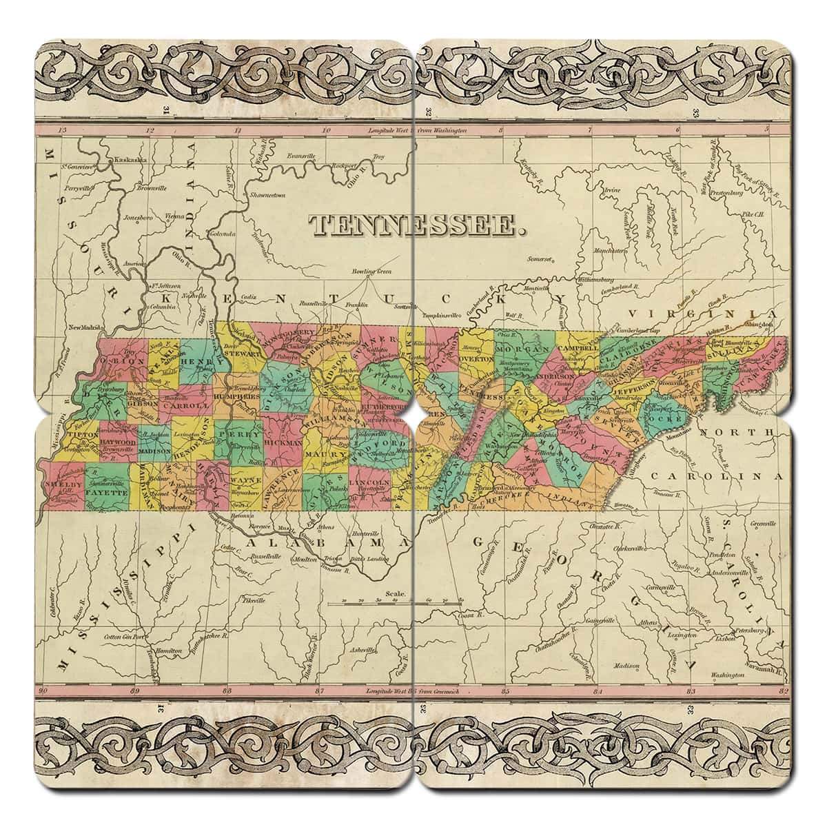 Torched Products Coasters Tennessee Old World Map Coaster (790602416245)