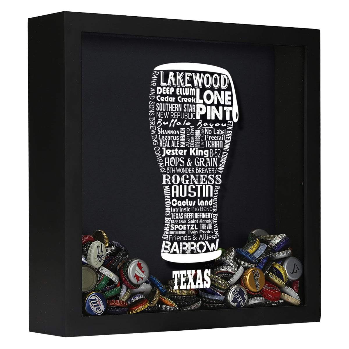 Torched Products Shadow Box Black Texas Beer Typography Shadow Box (779454939253)