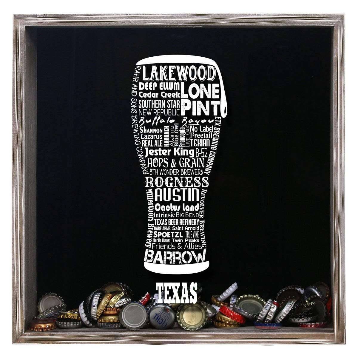 Torched Products Shadow Box Gray Texas Beer Typography Shadow Box (779454939253)