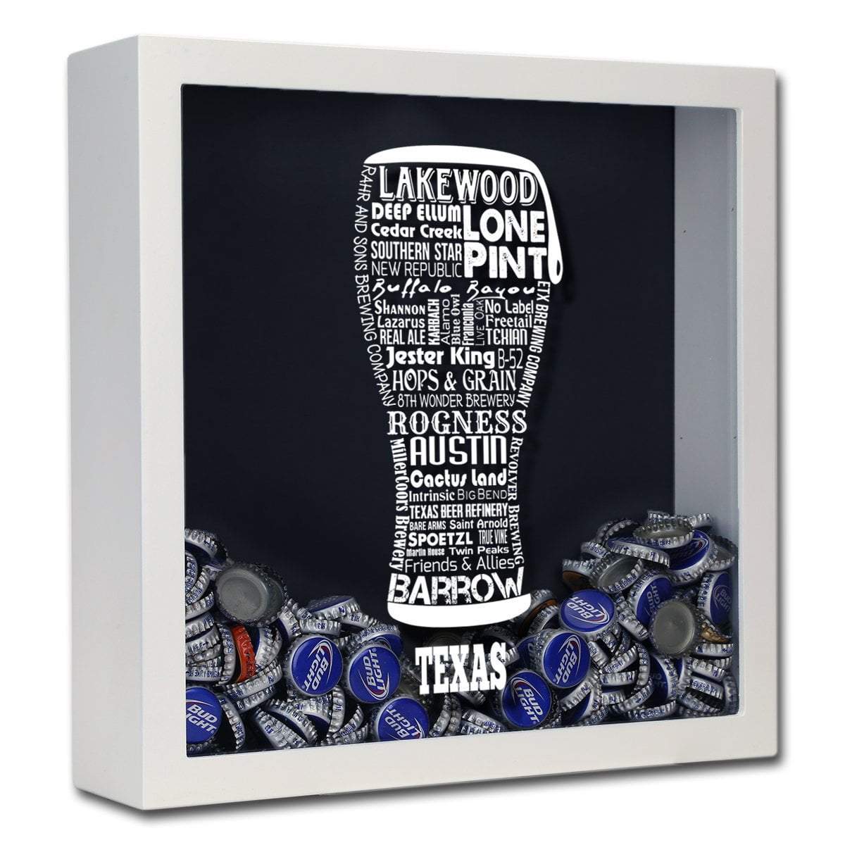 Torched Products Shadow Box White Texas Beer Typography Shadow Box (779454939253)