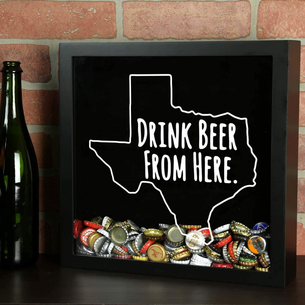 Torched Products Shadow Box Black Texas Drink Beer From Here Beer Cap Shadow Box (781184794741)