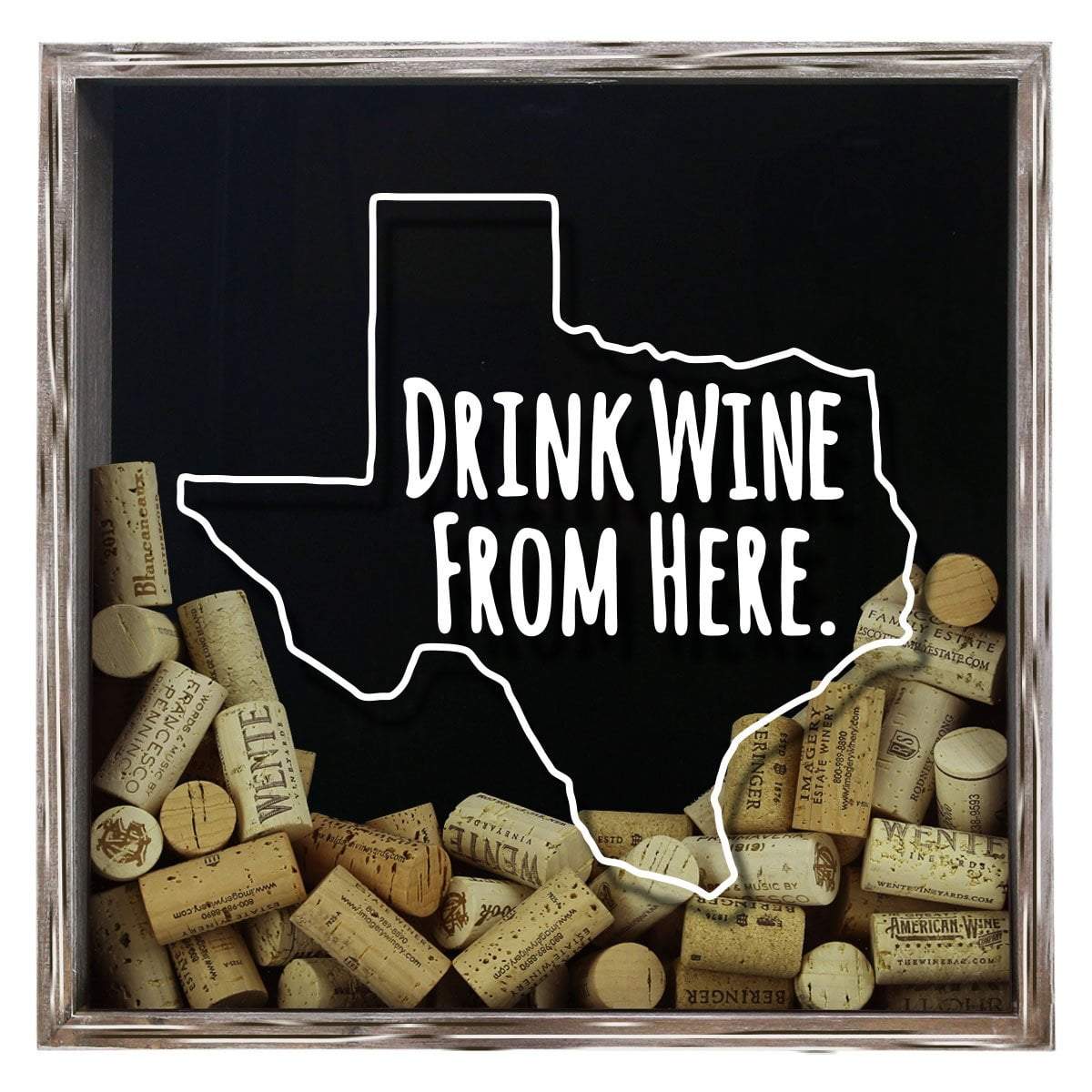 Torched Products Shadow Box Gray Texas Drink Wine From Here Wine Cork Shadow Box (795790344309)