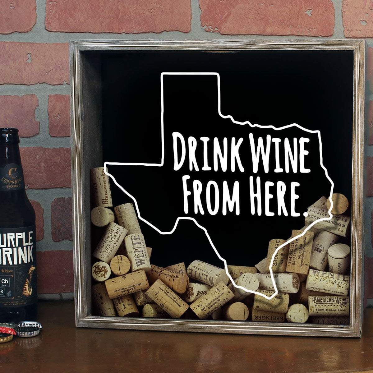 Torched Products Shadow Box Texas Drink Wine From Here Wine Cork Shadow Box (795790344309)