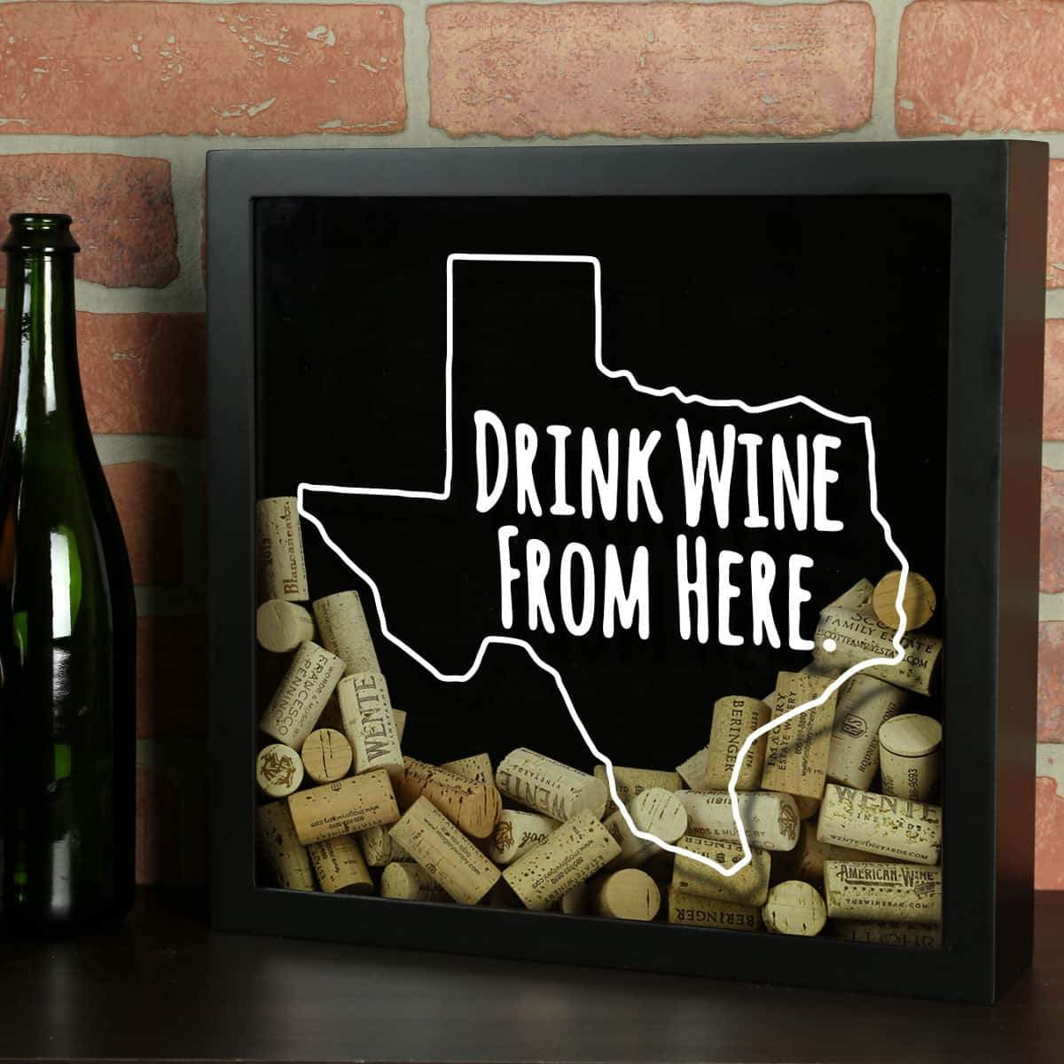 Torched Products Shadow Box Black Texas Drink Wine From Here Wine Cork Shadow Box (795790344309)