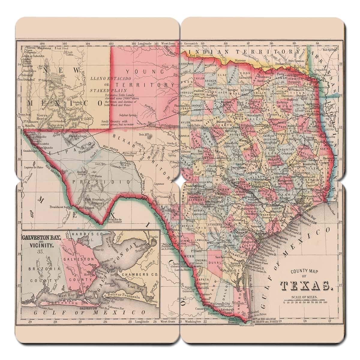 Torched Products Coasters Texas Old World Map Coaster (790602481781)