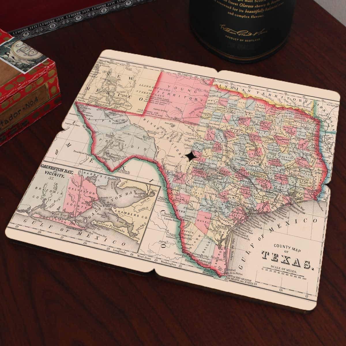 Torched Products Coasters Texas Old World Map Coaster (790602481781)