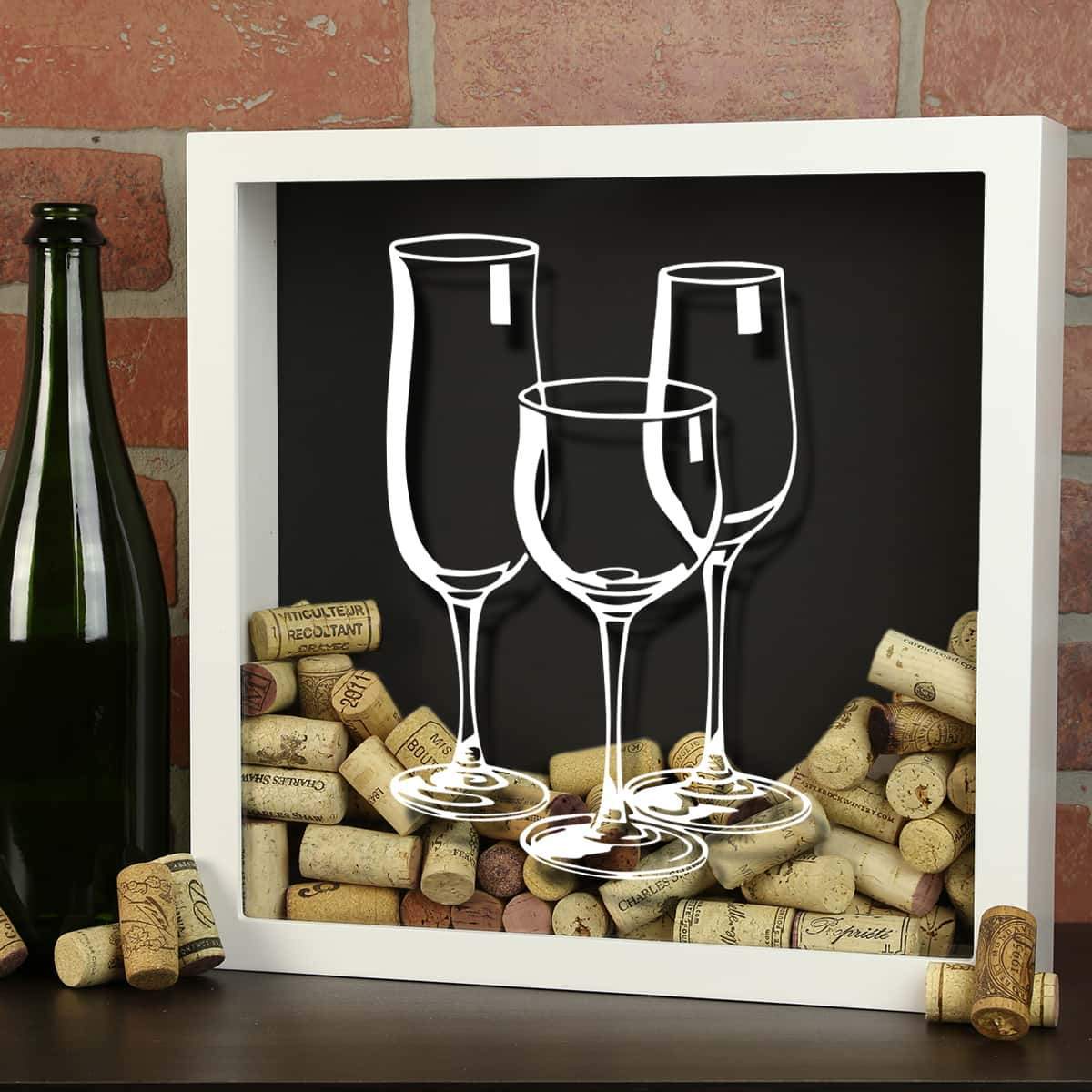 Three Wine Glasses Wine Cork Shadow Box Torched Products