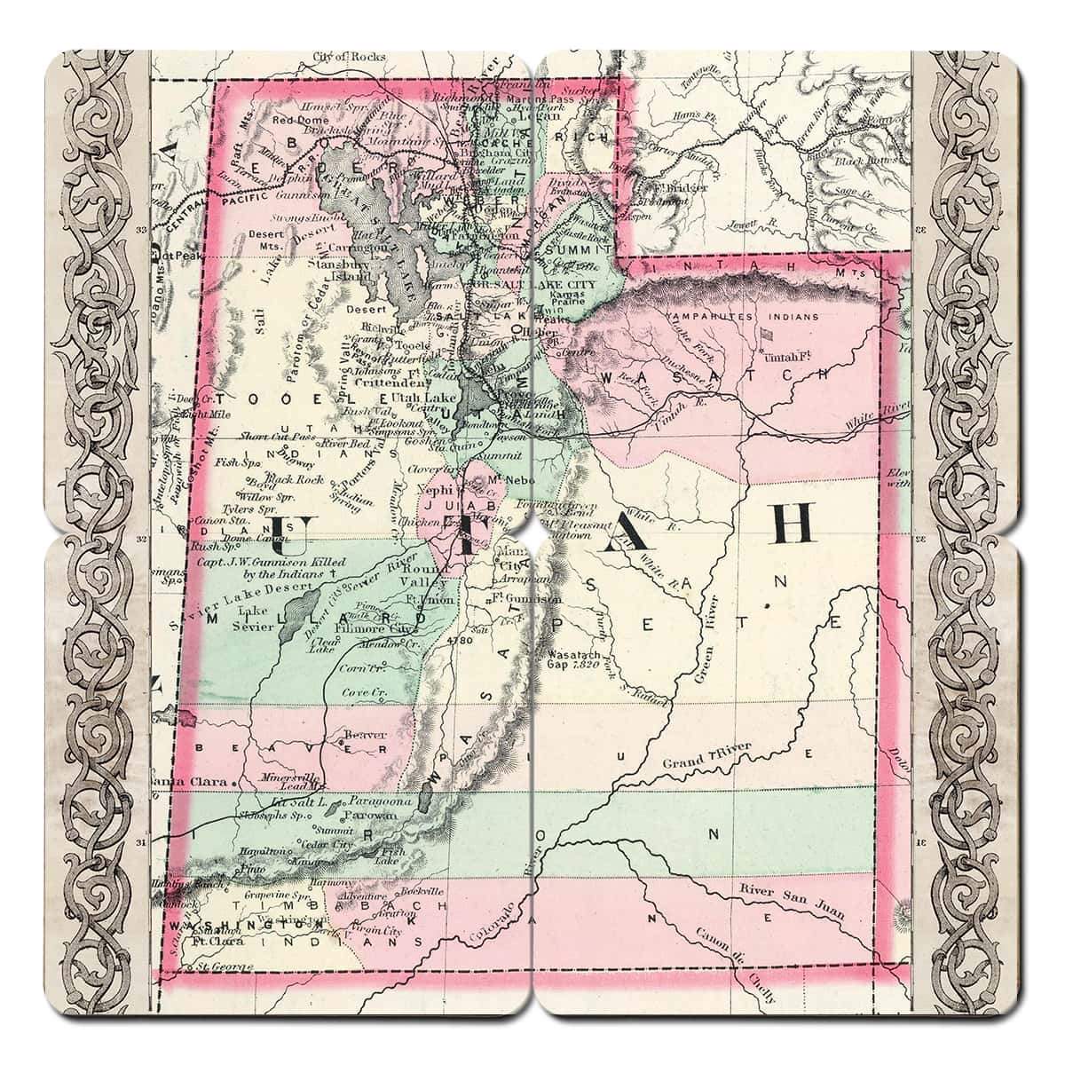 Torched Products Coasters Utah Old World Map Coaster (790603038837)