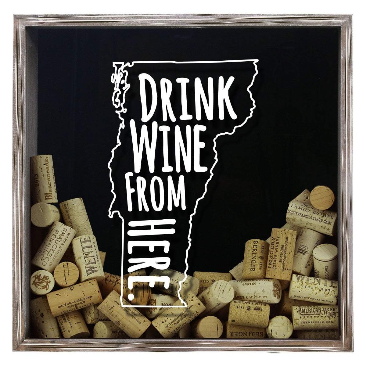 Torched Products Shadow Box Gray Vermont Drink Wine From Here Wine Cork Shadow Box (795792572533)