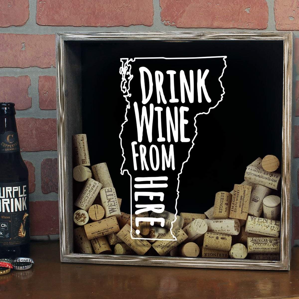 Torched Products Shadow Box Vermont Drink Wine From Here Wine Cork Shadow Box (795792572533)