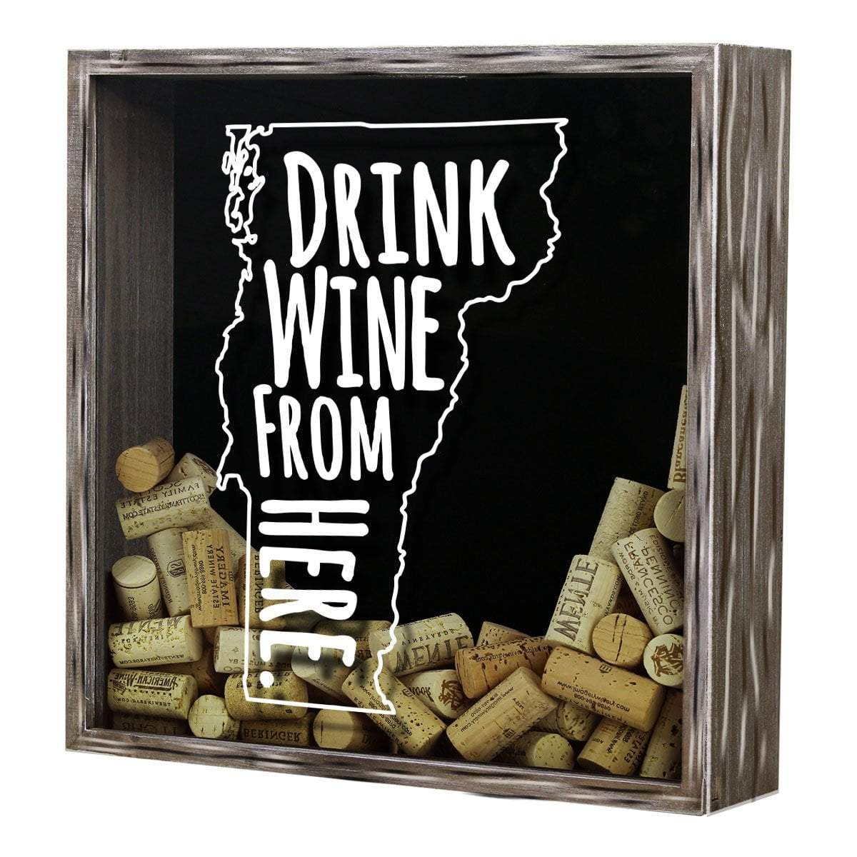 Torched Products Shadow Box Vermont Drink Wine From Here Wine Cork Shadow Box (795792572533)