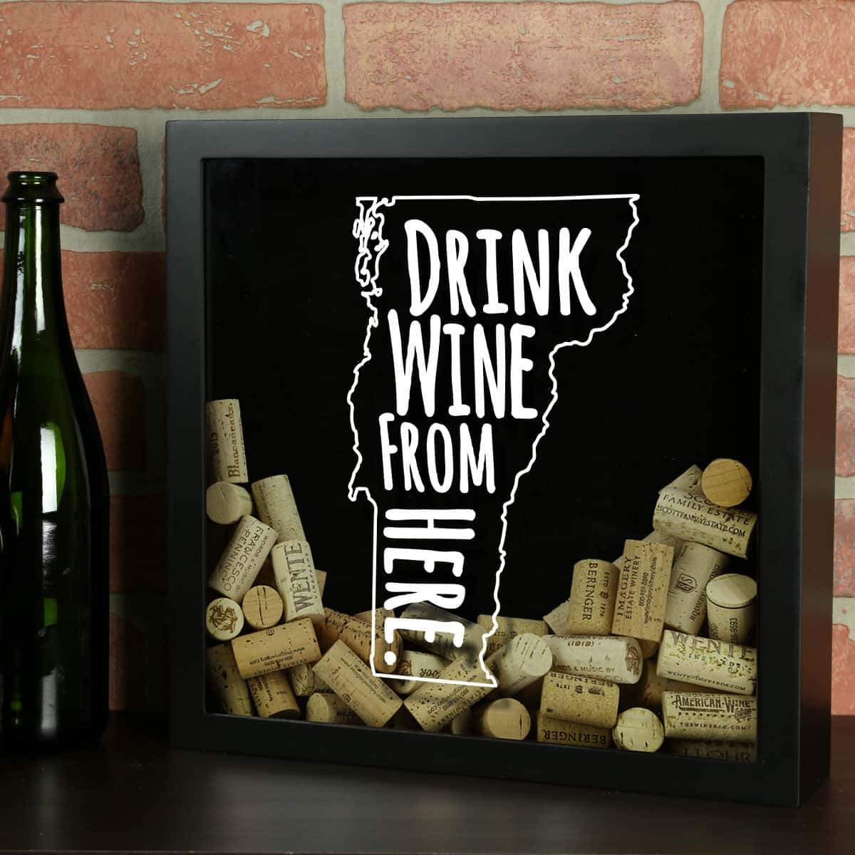 Torched Products Shadow Box Black Vermont Drink Wine From Here Wine Cork Shadow Box (795792572533)