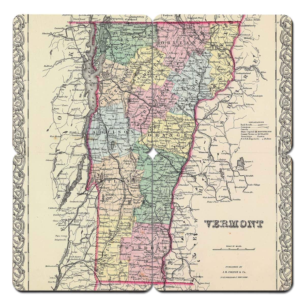 Torched Products Coasters Vermont Old World Map Coaster (790603137141)