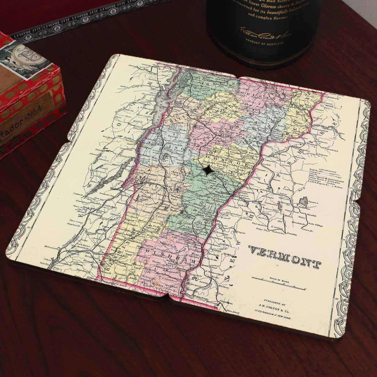 Torched Products Coasters Vermont Old World Map Coaster (790603137141)
