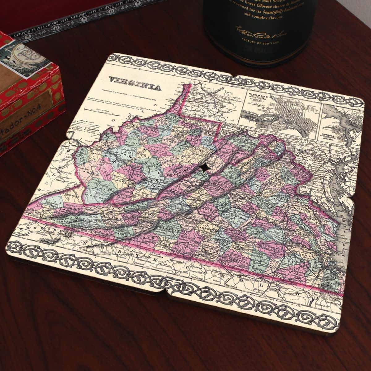 Torched Products Coasters Virginia Old World Map Coaster (790603104373)
