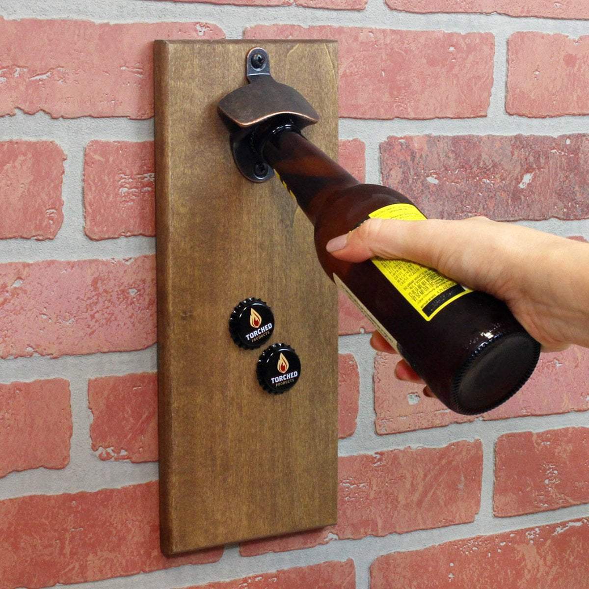 Torched Products Barware Wall Mounted Magnetic Bottle Opener - Holds over 100 Caps