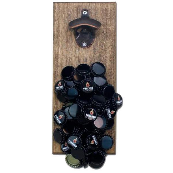 Totally Bamboo Wall Mounted Bottle Opener with Magnetic Cap Catcher
