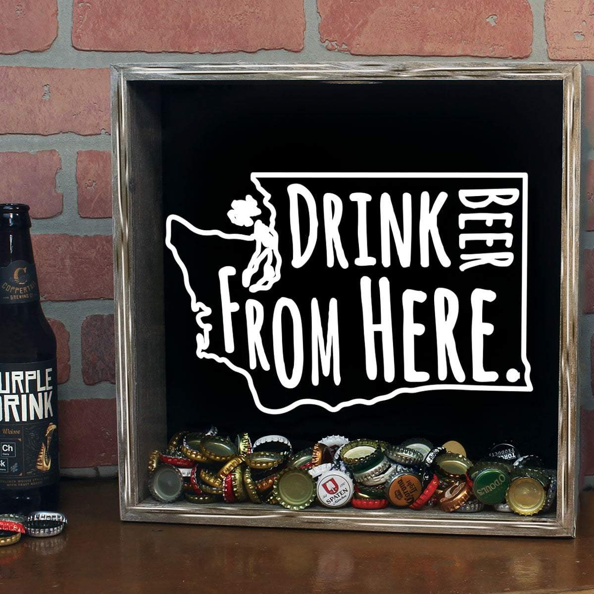 Torched Products Shadow Box Washington Drink Beer From Here Beer Cap Shadow Box (781185810549)