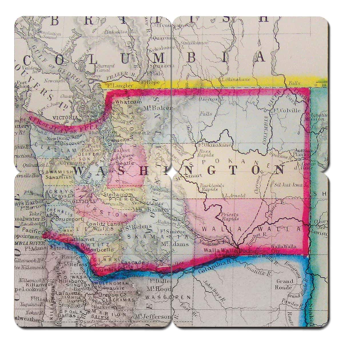 Torched Products Coasters Washington Old World Map Coaster (790603169909)