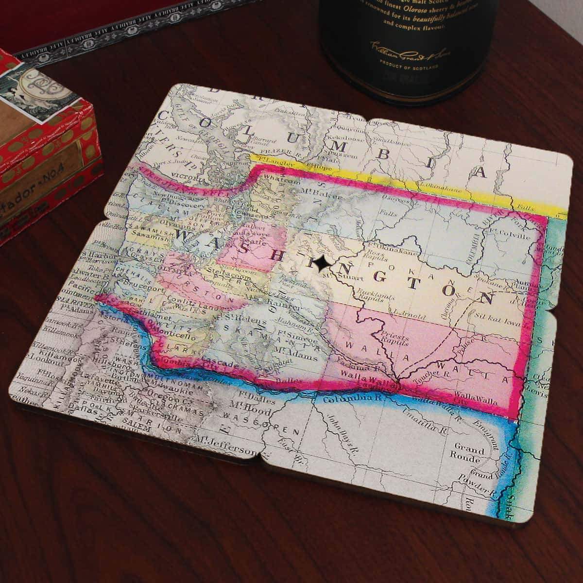 Torched Products Coasters Washington Old World Map Coaster (790603169909)