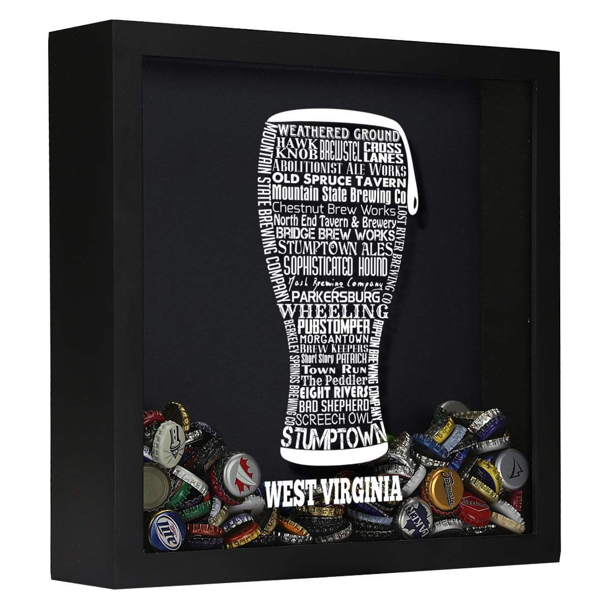 Torched Products Shadow Box Black West Virginia Beer Typography Shadow Box (779428692085)