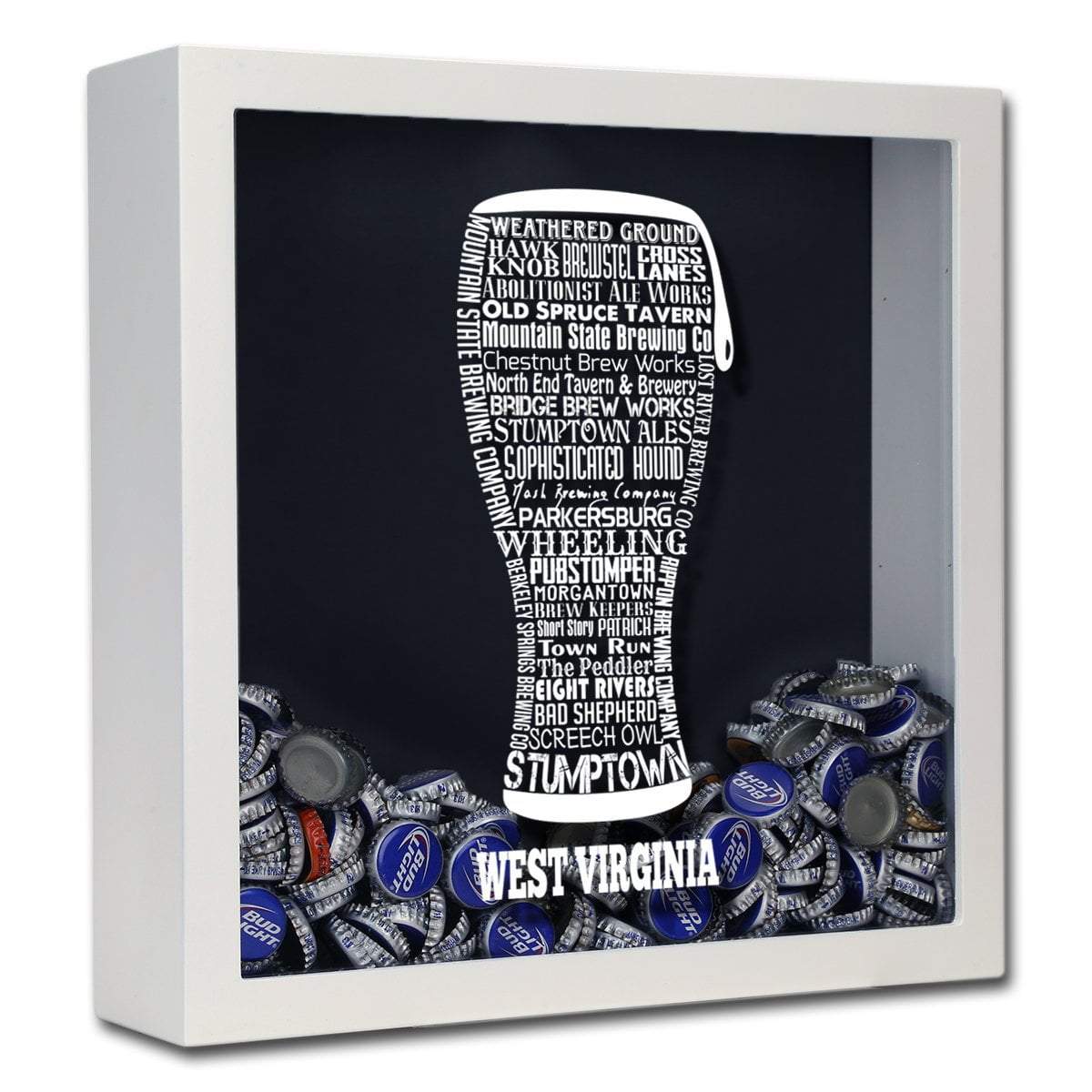 Torched Products Shadow Box White West Virginia Beer Typography Shadow Box (779428692085)