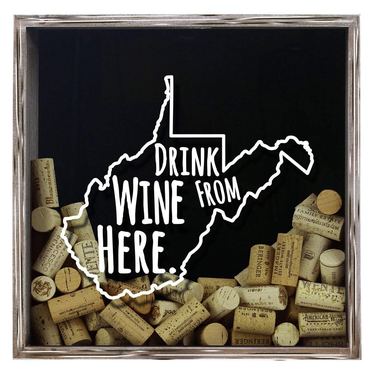 Torched Products Shadow Box Gray West Virginia Drink Wine From Here Wine Cork Shadow Box (795795718261)