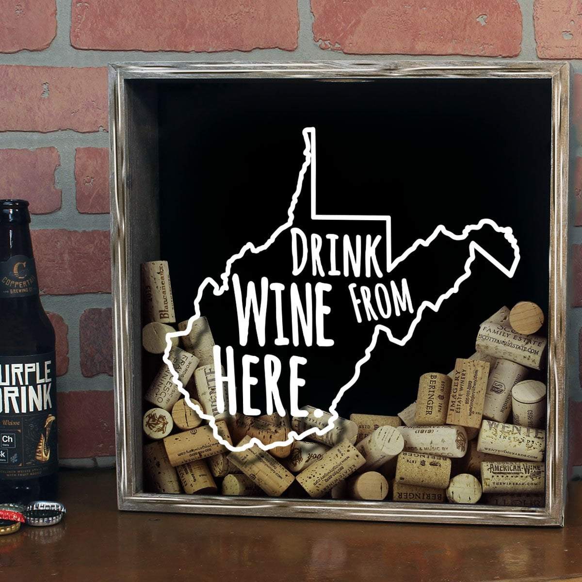 Torched Products Shadow Box West Virginia Drink Wine From Here Wine Cork Shadow Box (795795718261)