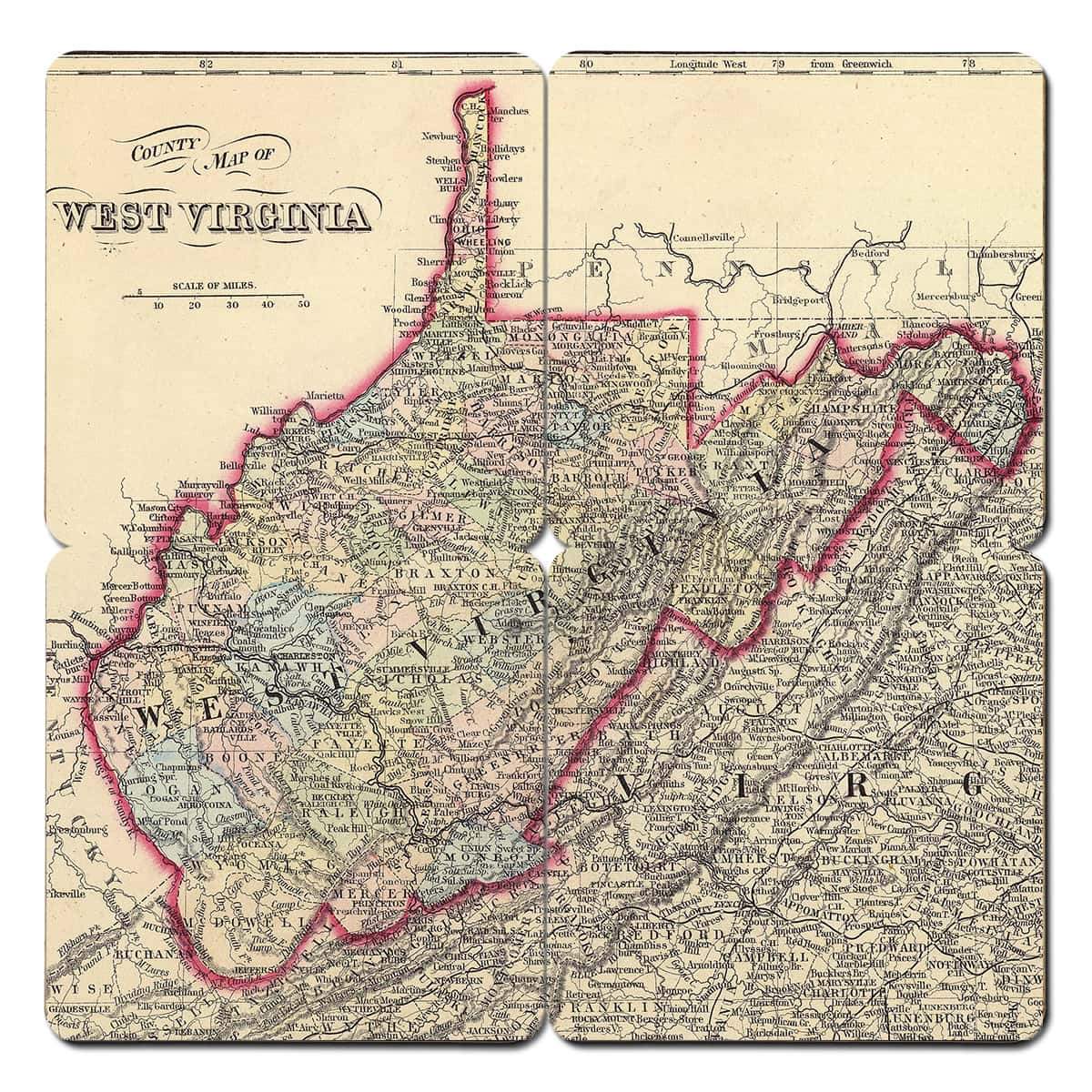 Torched Products Coasters West Virginia Old World Map Coaster (790603759733)