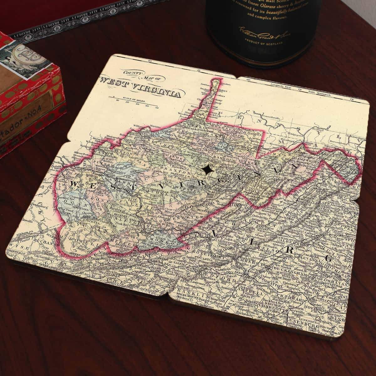 Torched Products Coasters West Virginia Old World Map Coaster (790603759733)