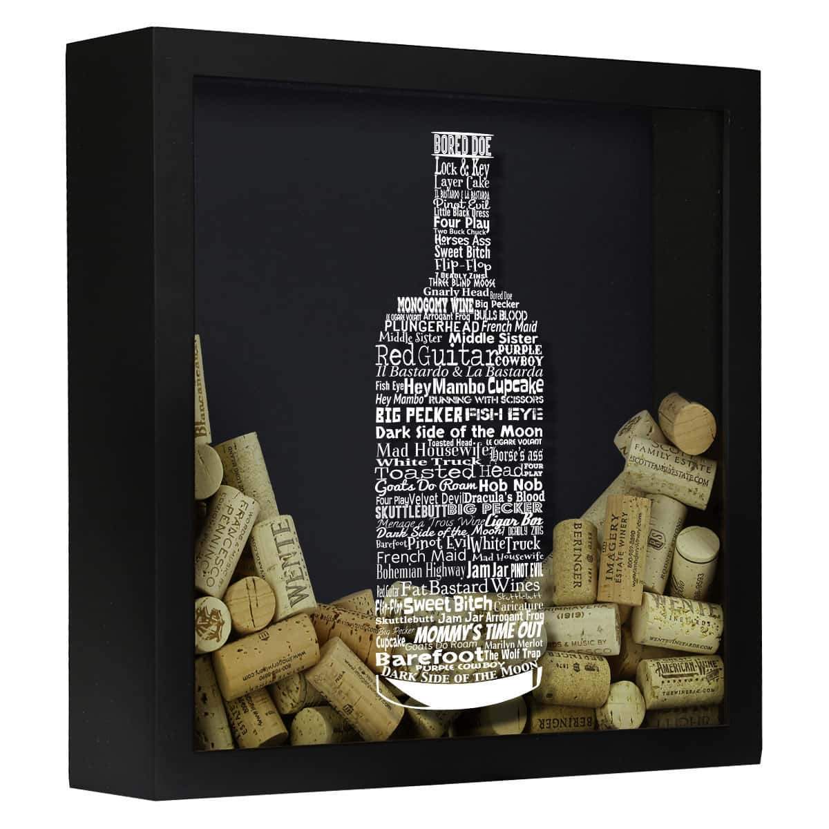 Torched Products Shadow Box Black Wine Typography Wine Cork Shadow Box (778745446517)