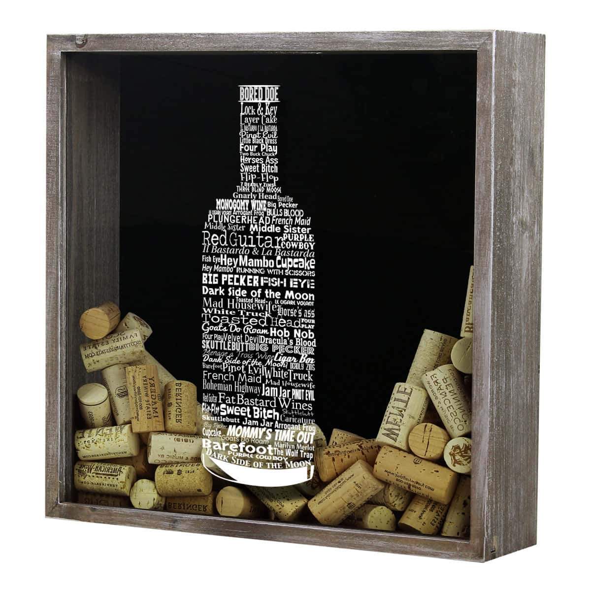 Torched Products Shadow Box Gray Wine Typography Wine Cork Shadow Box (778745446517)