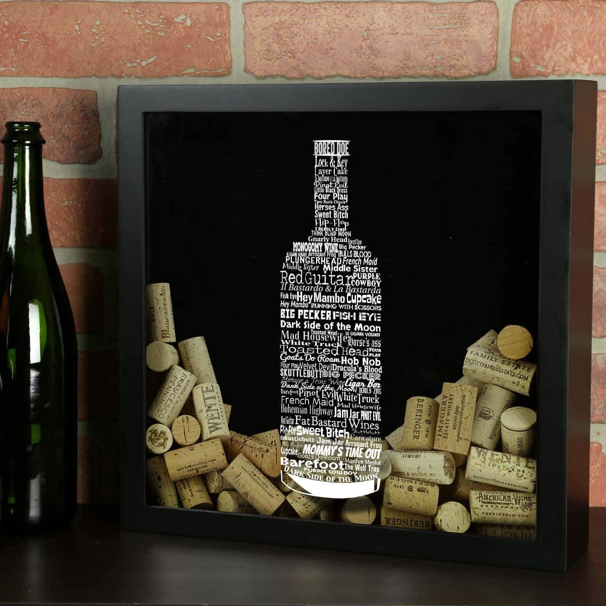 Torched Products Shadow Box Black Wine Typography Wine Cork Shadow Box (778745446517)