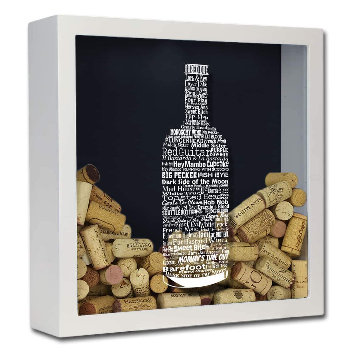 Torched Products Shadow Box White Wine Typography Wine Cork Shadow Box (778745446517)